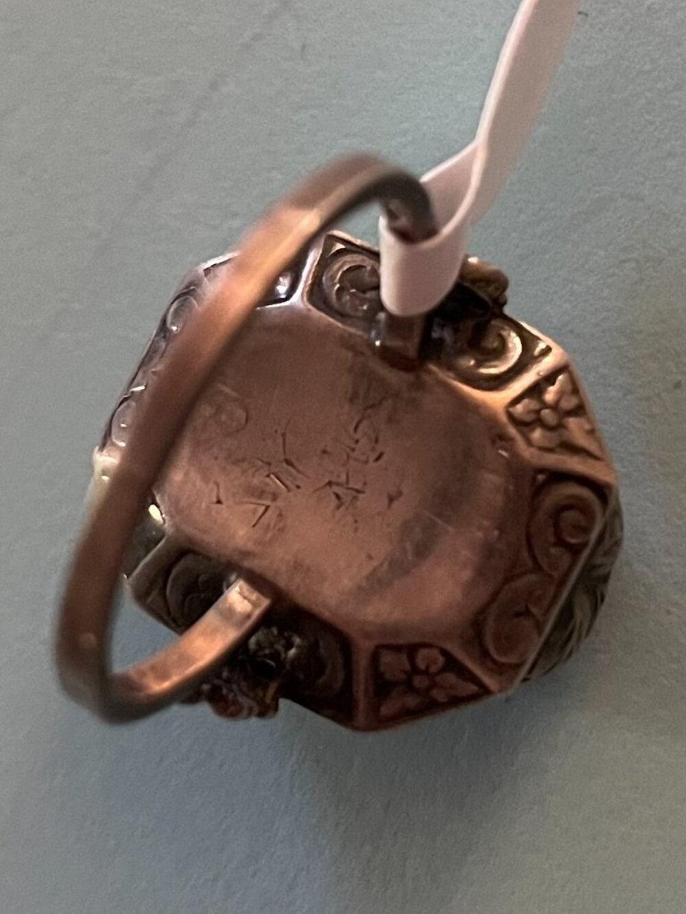 Vintage Silver Ring Signed Blue Glass ? Statement Size 7 Retro Cocktail Ring - Picture 11 of 15